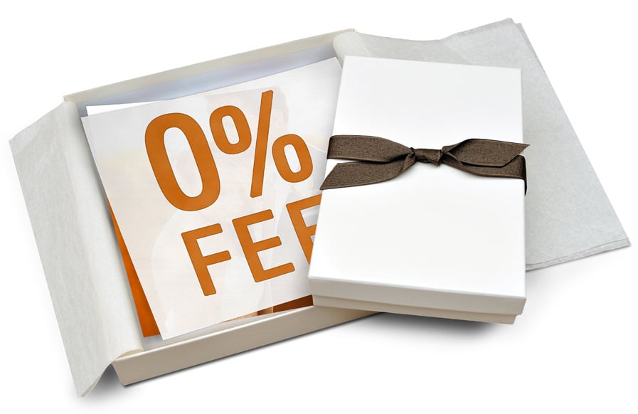 0 percent fee in gift box