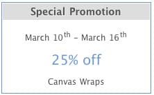 Special Promotion 25% off canvas wraps