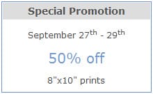 Special Promotion 50% off 8" x 10" prints