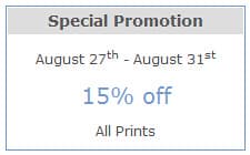 Special Promotion 15% off all prints
