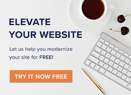 Elevate Your Website title with coffee, cherries, keyboard and pen and Try it Now Free CTA
