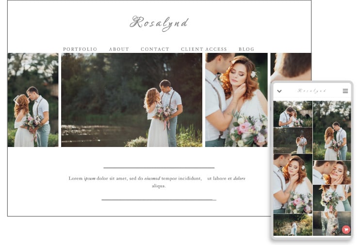 desktop website example of rosalynd photography gallery template