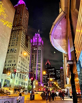 michigan avenue with purple lights