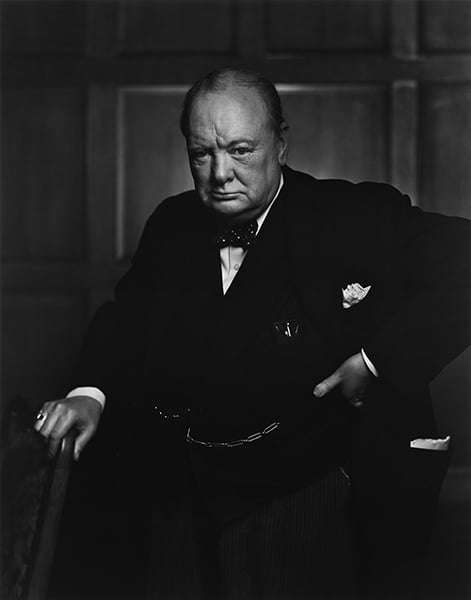 Black and white portrait of Sir Winston Churchill by Yousuf Karsh