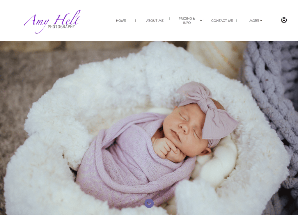 newborn baby swaddled in a lavender knit wrap and wearing a gauze lavender bow headband