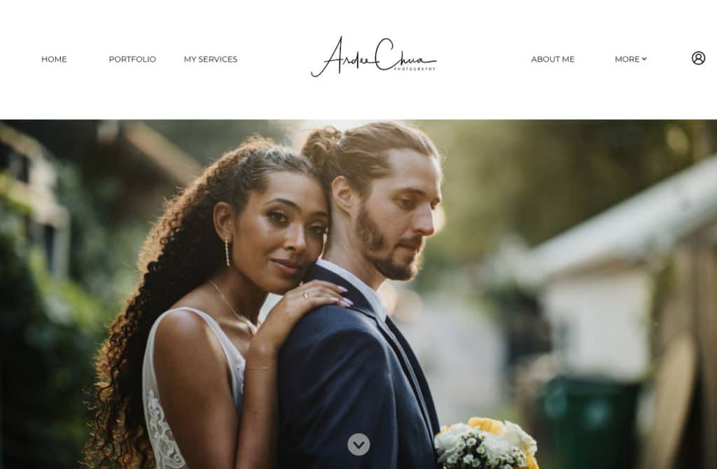 bride leaning against the groom's back and looking at the camera on the Ardee Chua Photography portfolio website