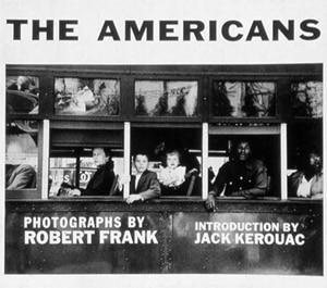 book cover from the second printing of Robert Frank's "The Americans." Image depicts people riding in a train car