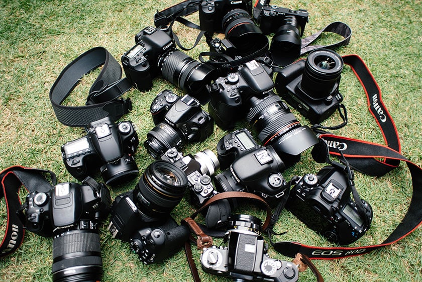 a large selection of different types of cameras