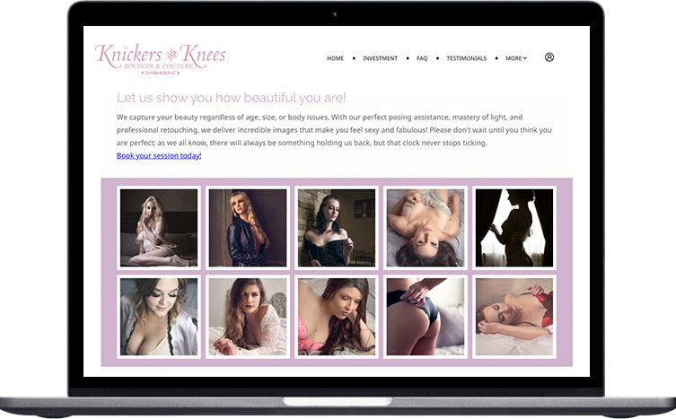 image of knickers and knees boudoir portfolio website