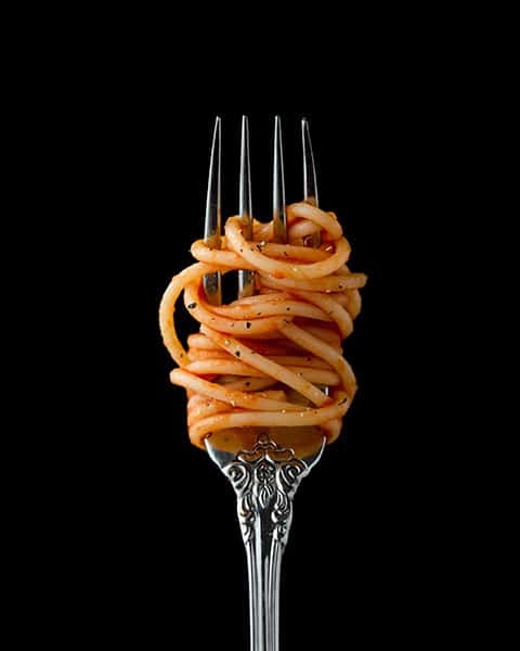 spaghetti on fork