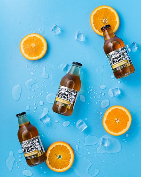 ginger beer and oranges product sill life