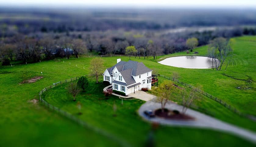 aerial view of home in the country