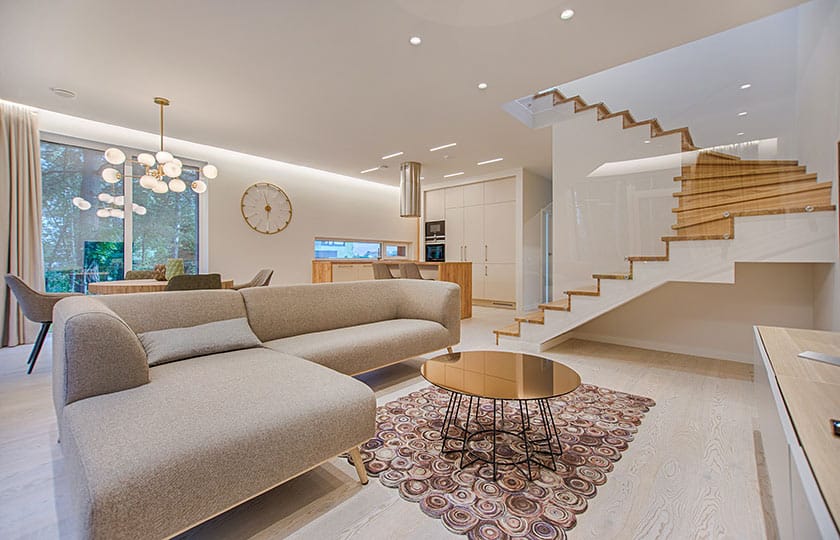 large living space with staircase