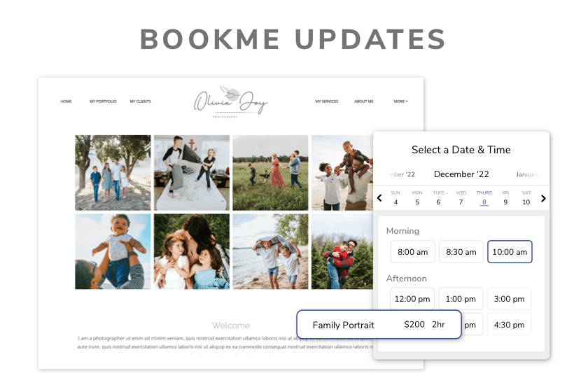 preview of Zenfolio online photo session booking feature updates