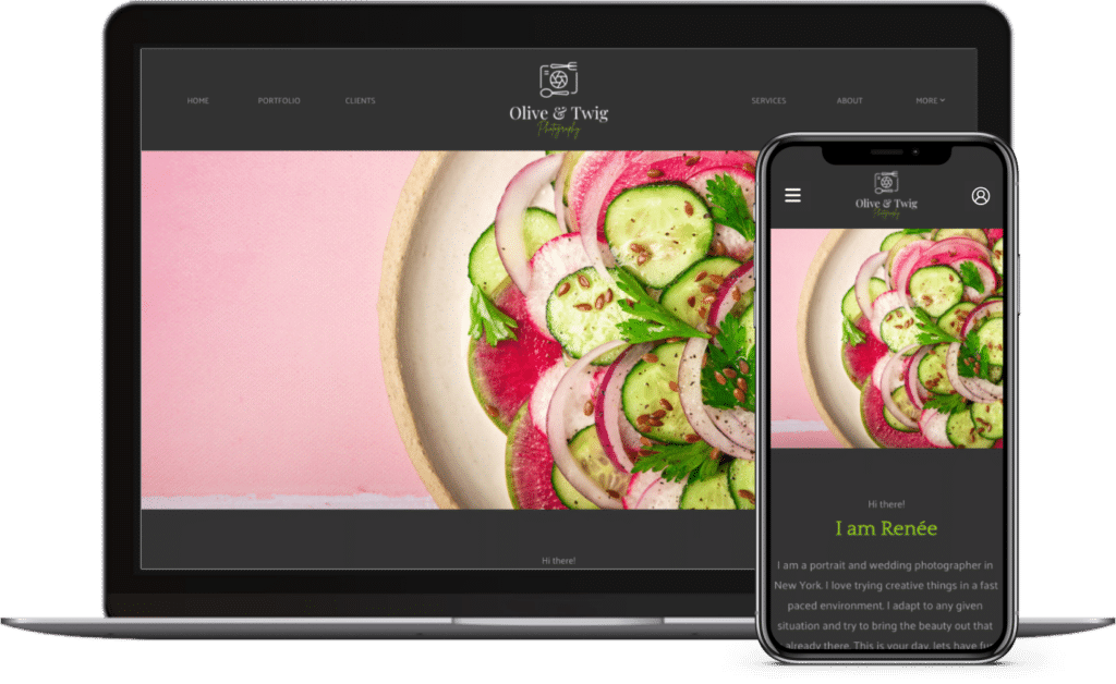 Food photography website example on laptop and mobile