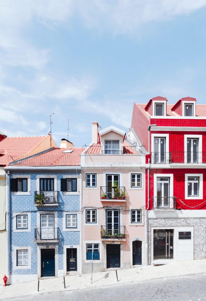 Lisbon street photography colorful row houses