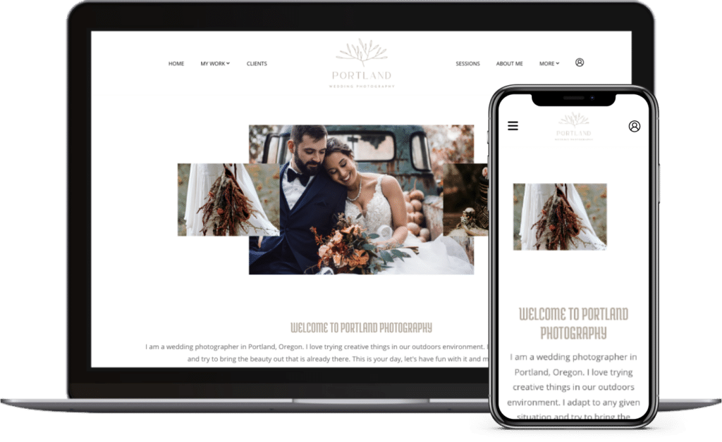 Wedding Photography website example on desktop and mobile