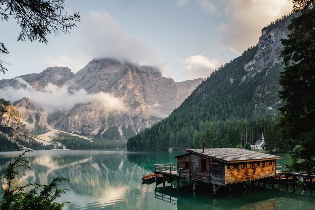 Boathouse on a mountain lake