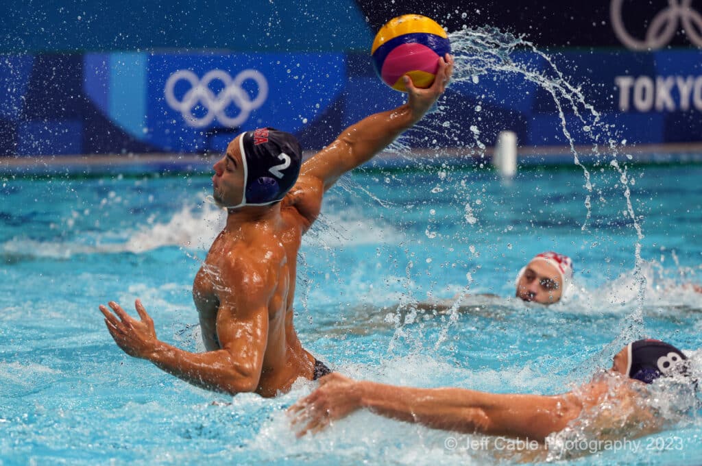 USA Mens Water Polo player with ball in hand