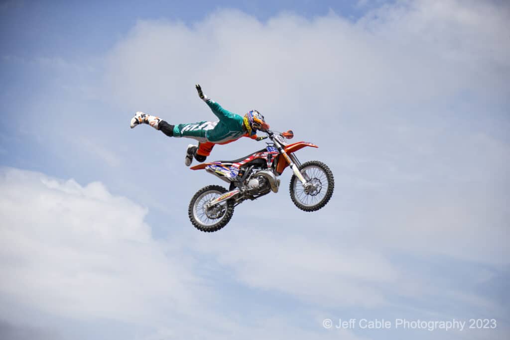 motocross bike and rider in the air at Salinas Rodeo