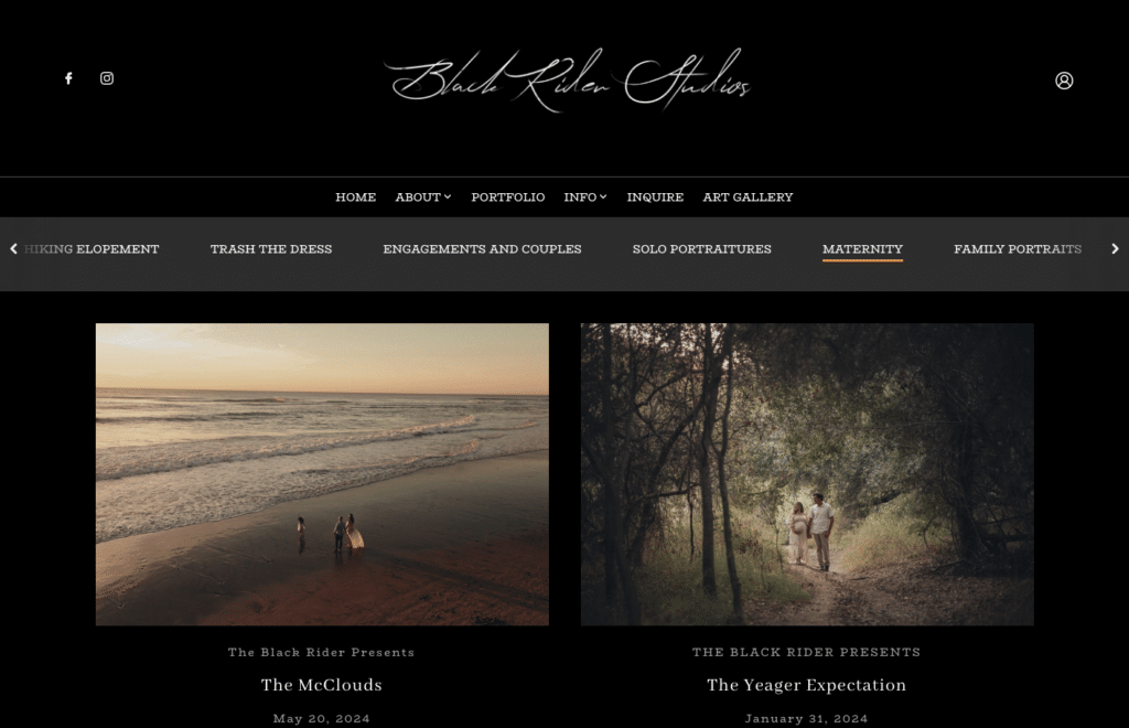 Black Rider Studios website Portfolio using Blog page