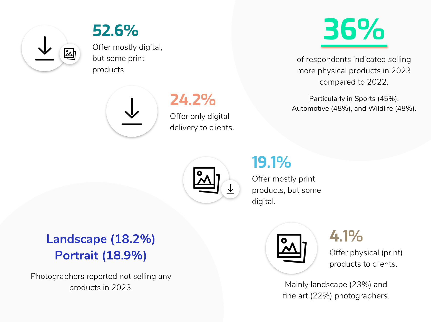 graphic showing percentages of products offered by shoot type, and what combination of digital and physical photo products they offered