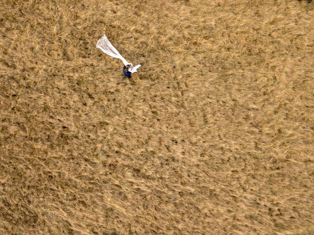 1. Drone wedding Photography of couple in field