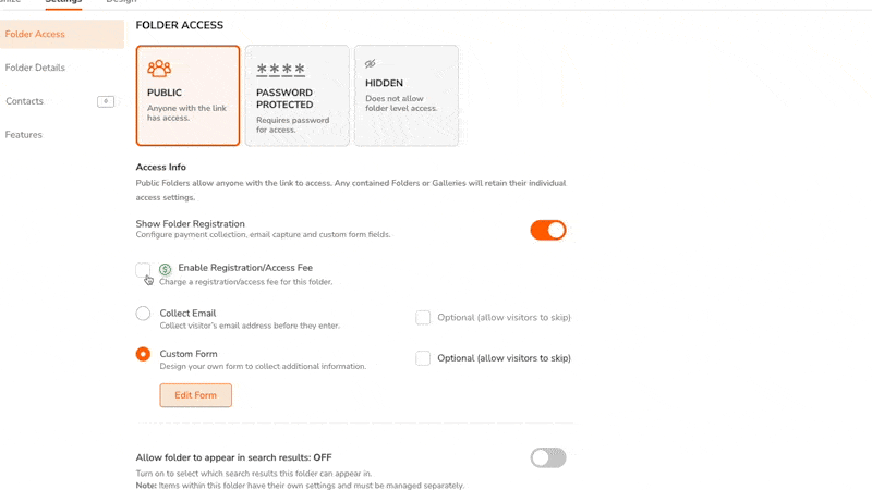 GIF showing how the Zenfolio NextZen Paid Access feature works for photographers.