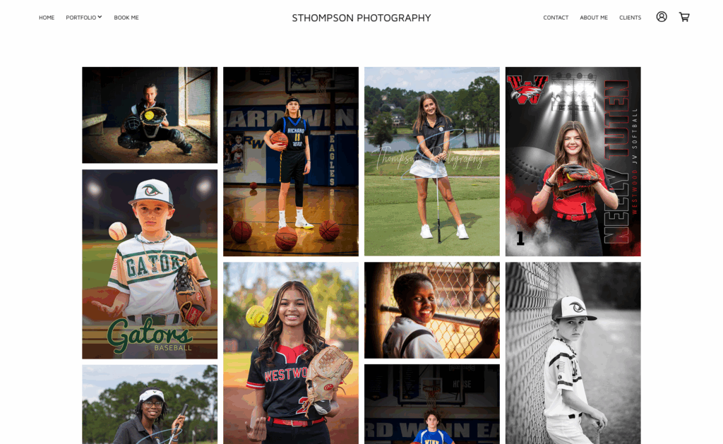 Gallery of youth sports portraits by Shannon Thompson: baseball, softball, basketball, and golf
