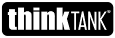 The image shows the words thinkTANK in bold, white font against a black background, with a registered trademark symbol next to the K.