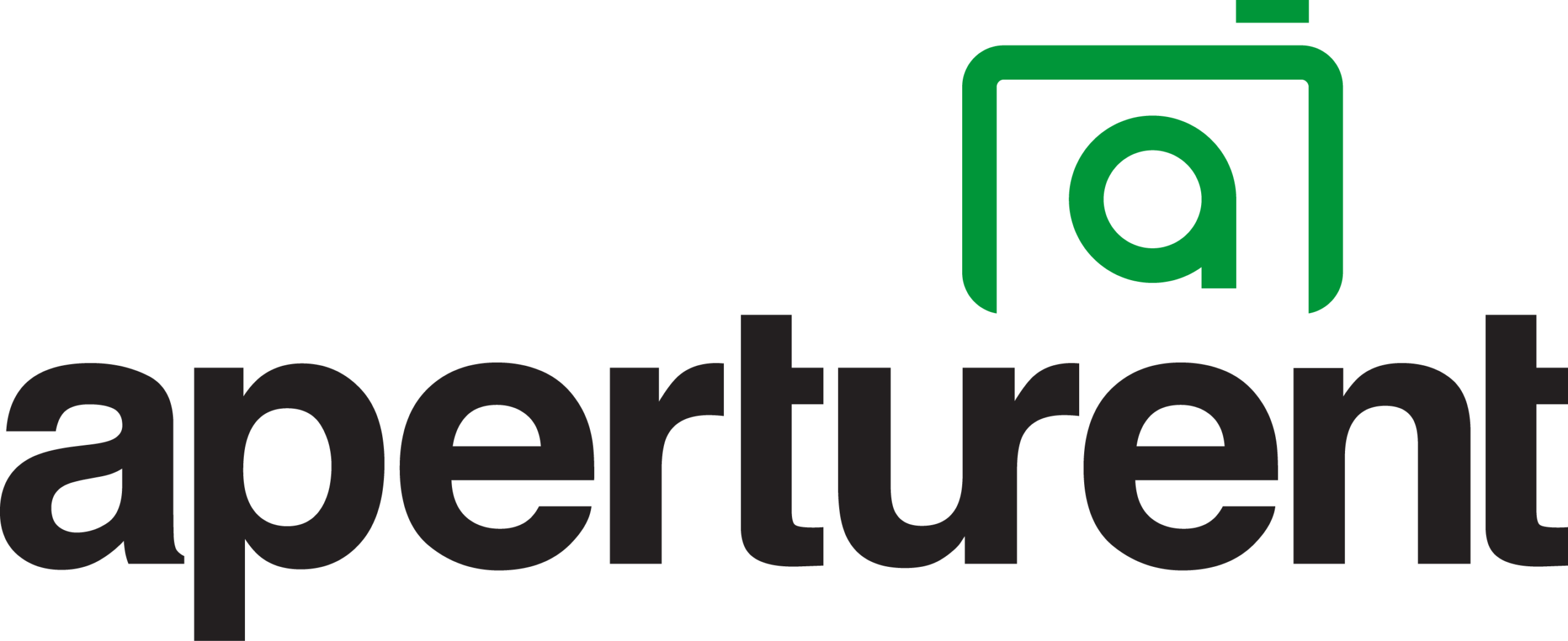 The Aperturent logo. The word aperturent is in black, with a green camera icon above the 'a'. The camera icon contains a white 'a' shape within it.