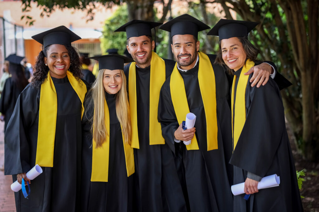portrait of graduating friend group
