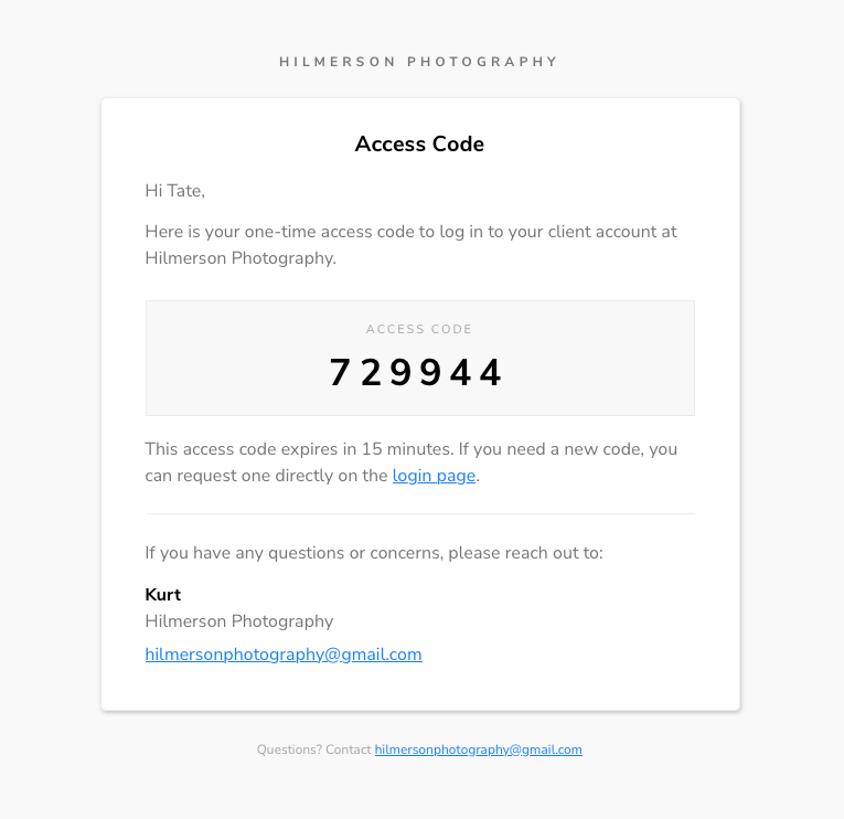 Access Code Magic Link Code in Email