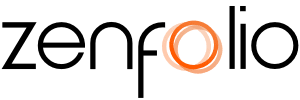 The Zenfolio logo features lowercase black text with a stylized orange letter O composed of overlapping, slightly offset circular rings.