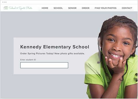 Photography website template with photograph of elementary school student