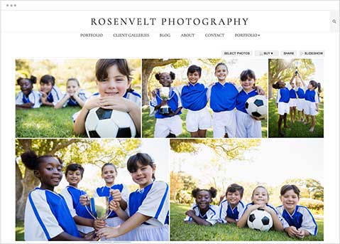 Photography website template with photograph of kids soccer team
